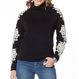 G by Giuliana Black Sweater with Cream Lace Accents